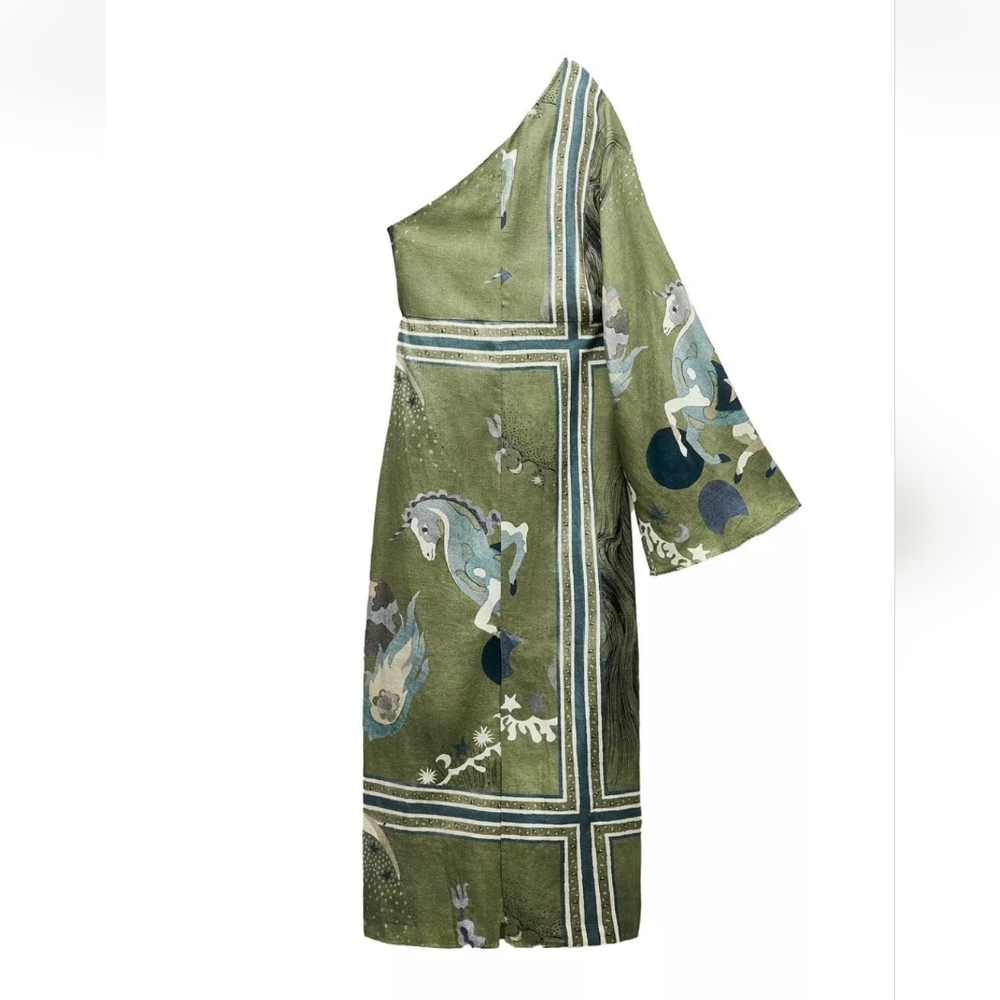 ZARA ZW COLLECTION PRINTED ASYMMETRIC DRESS SIZE M - Picture 9 of 10